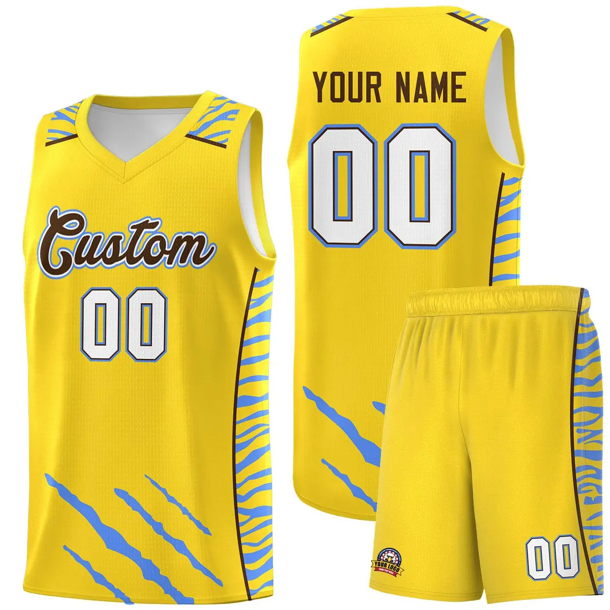 Gold Tiger Claw Pattern Basketball Jersey Sports Uniform