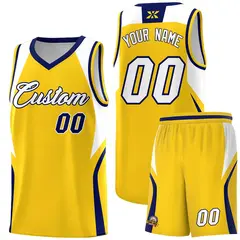 Gold White and Navy Color Block Basketball Jersey