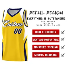 Gold White and Navy Color Block Basketball Jersey 2