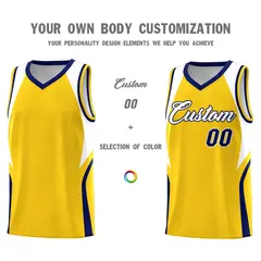 Gold White and Navy Color Block Basketball Jersey 3
