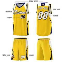 Gold White and Navy Color Block Basketball Jersey 5