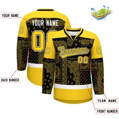 Gold White Black Cashew Flower Graffiti V-Neck Hockey Jersey 2