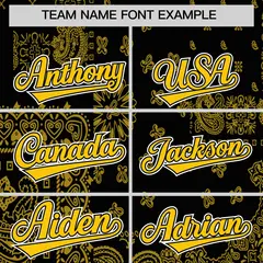 Gold White Black Cashew Flower Graffiti V-Neck Hockey Jersey 3