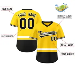Gold White-Black Color Block V-Neck Pullover Baseball Jersey 2