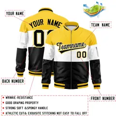 Gold White-Black Color Block Varsity Letterman Bomber Jacket 2