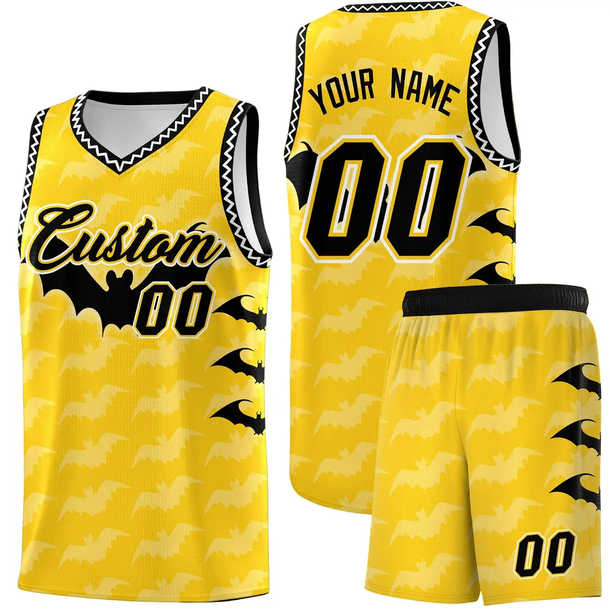 Gold White Black Halloween Bat Pattern Basketball Jersey