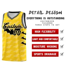 Gold White Black Halloween Bat Pattern Basketball Jersey 2