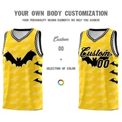 Gold White Black Halloween Bat Pattern Basketball Jersey 3