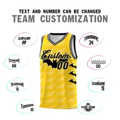 Gold White Black Halloween Bat Pattern Basketball Jersey 4