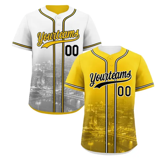 Gold White Black Reversible City Skyline Graffiti Baseball Jersey