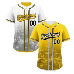 Gold White Black Reversible City Skyline Graffiti Baseball Jersey