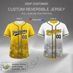 Gold White Black Reversible City Skyline Graffiti Baseball Jersey 2