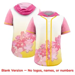 Gold White Cherry Blossoms Raglan Hooded Baseball Jersey 7