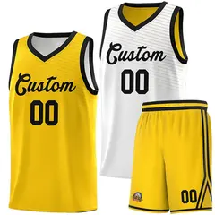 Gold White Chest Slash Pattern Double Side Basketball Jersey