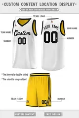 Gold White Chest Slash Pattern Double Side Basketball Jersey 2