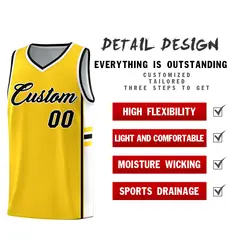 Gold White Classic Color Block Athletic Basketball Jersey 2
