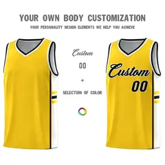 Gold White Classic Color Block Athletic Basketball Jersey 3