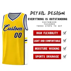 Gold White Classic Color Block Team Basketball Jersey 2