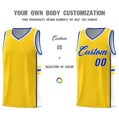 Gold White Classic Color Block Uniform Basketball Jersey 3