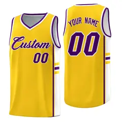Gold White Classic Color Block Uniform Basketball Jersey 1