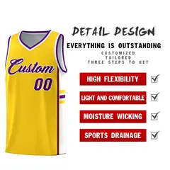 Gold White Classic Color Block Uniform Basketball Jersey 2