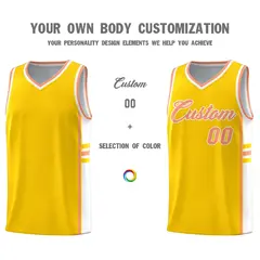 Gold White Classic Color Block Uniform Basketball Jersey 3