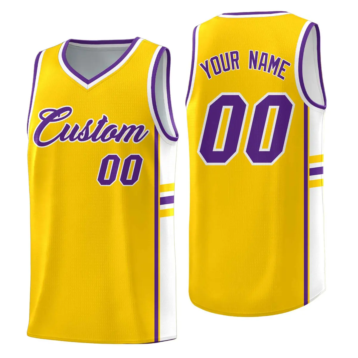 Gold White Classic Color Block Varsity Basketball Jersey