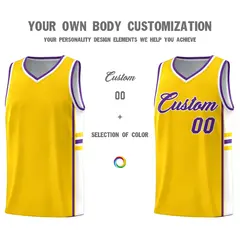 Gold White Classic Color Block Varsity Basketball Jersey 3