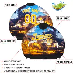 Gold White Clouds Graffiti Bomber Varsity Full-Snap Jacket 2