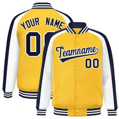 Gold White Color Block Raglan Varsity Letterman Jacket 1