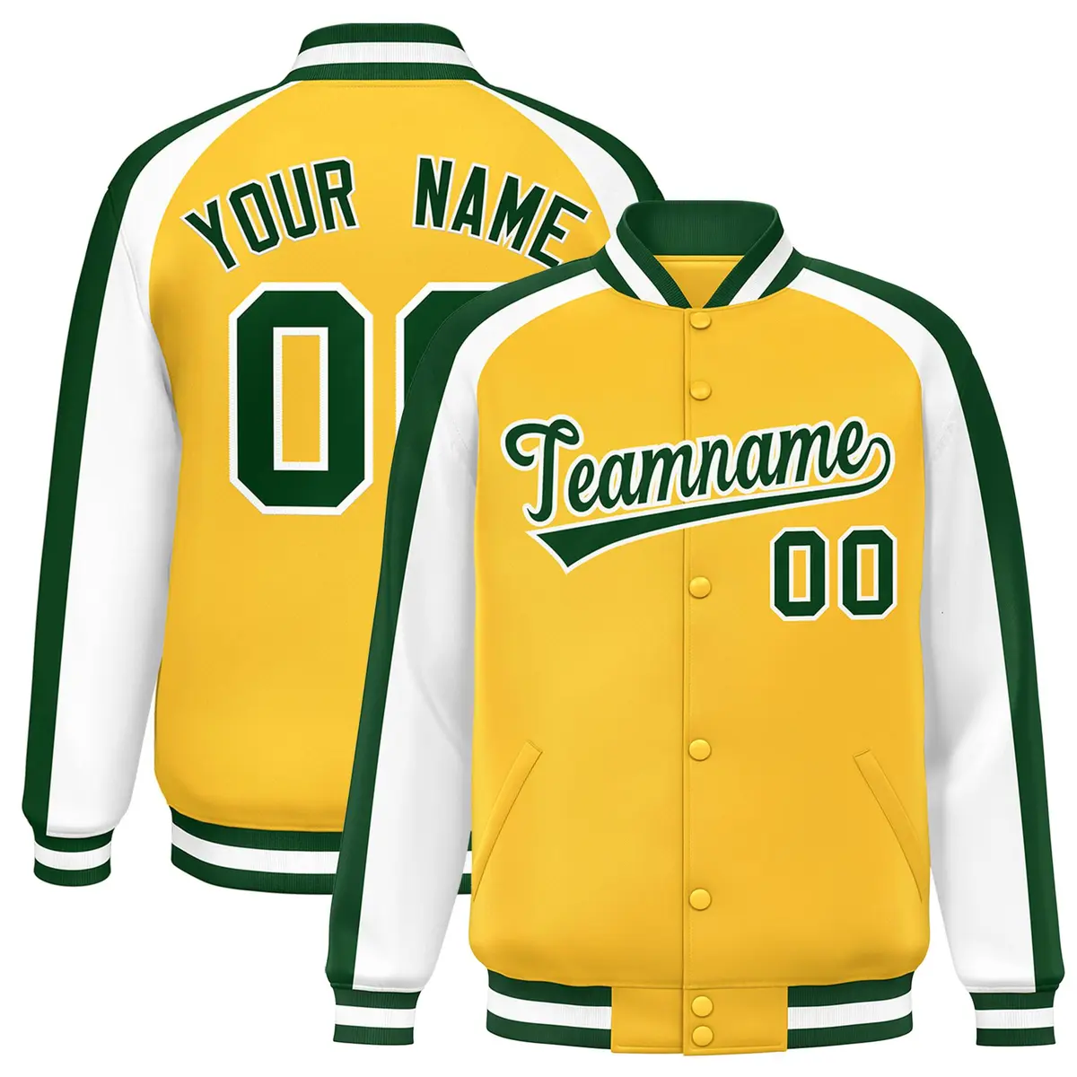 Gold White Color Block Raglan Varsity Letterman Jacket