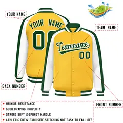 Gold White Color Block Raglan Varsity Letterman Jacket 2