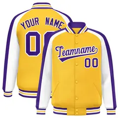 Gold White Color Block Raglan Varsity Letterman Jacket