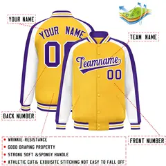 Gold White Color Block Raglan Varsity Letterman Jacket 2