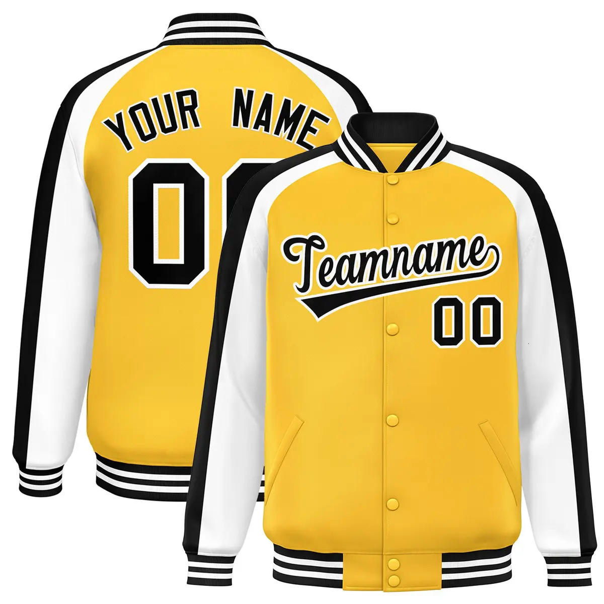 Gold White Color Block Raglan Varsity Letterman Jacket