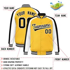 Gold White Color Block Raglan Varsity Letterman Jacket 2