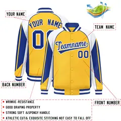 Gold White Color Block Varsity Raglan Letterman Jacket 2