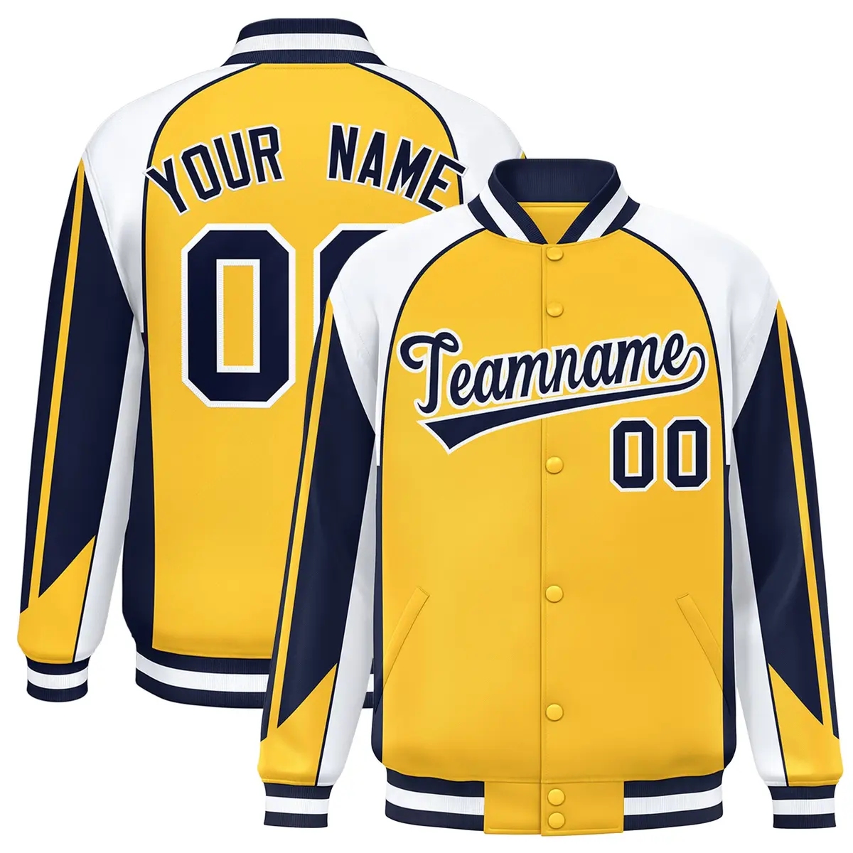 Gold White Color Block Varsity Raglan Letterman Jacket