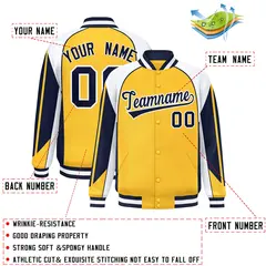 Gold White Color Block Varsity Raglan Letterman Jacket 2
