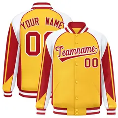 Gold White Color Block Varsity Raglan Letterman Jacket 1