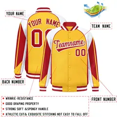 Gold White Color Block Varsity Raglan Letterman Jacket 2