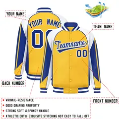 Gold White Color Block Varsity Raglan Letterman Jacket 2