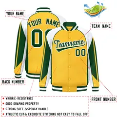 Gold White Color Block Varsity Raglan Letterman Jacket 2