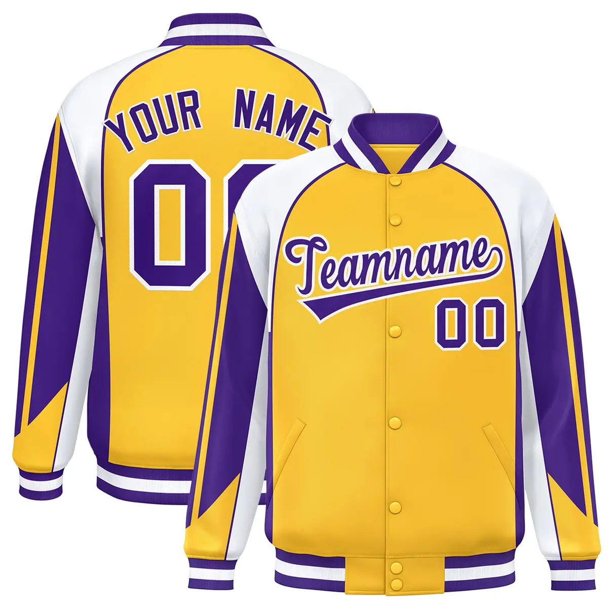 Gold White Color Block Varsity Raglan Letterman Jacket