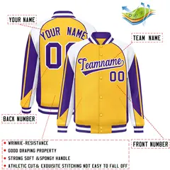 Gold White Color Block Varsity Raglan Letterman Jacket 2