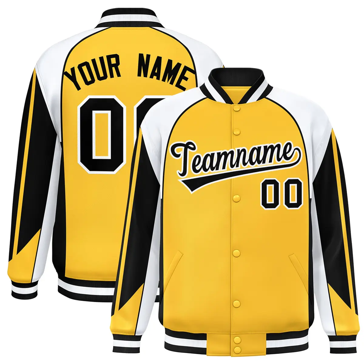 Gold White Color Block Varsity Raglan Letterman Jacket