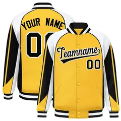 Gold White Color Block Varsity Raglan Letterman Jacket 1