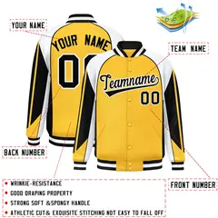 Gold White Color Block Varsity Raglan Letterman Jacket 2