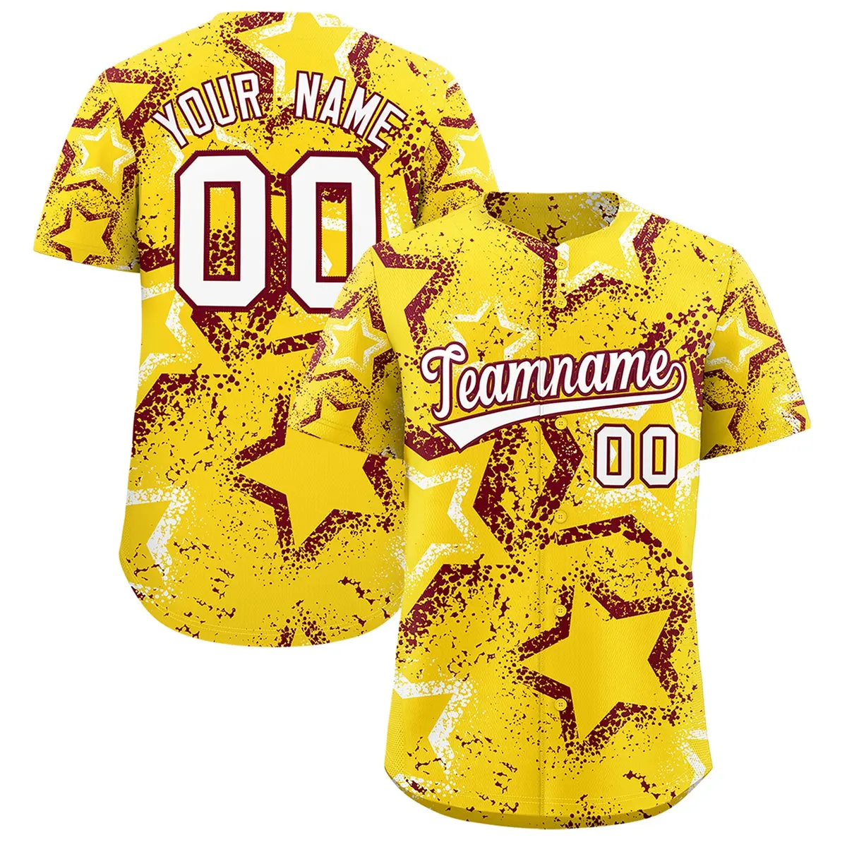 Gold White Crimson Graffiti Star Ink Texture Baseball Jersey