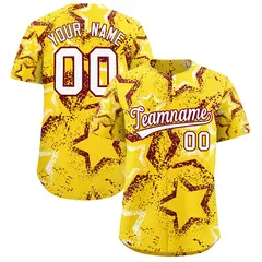 Gold White Crimson Graffiti Star Ink Texture Baseball Jersey 1